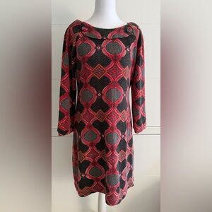 Aryeh Red and Black Patterned Long Sleeve Dress